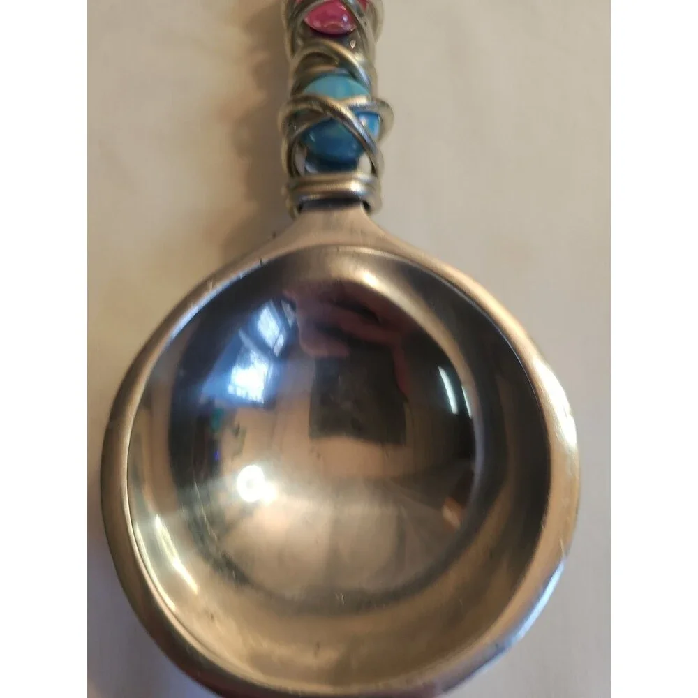 Dary Rees Salad Servers Vintage 1990s Pewter & Colorful Stones